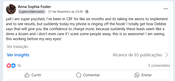 Facebook testimonial screenshot