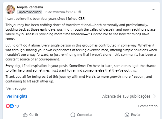 Facebook testimonial screenshot