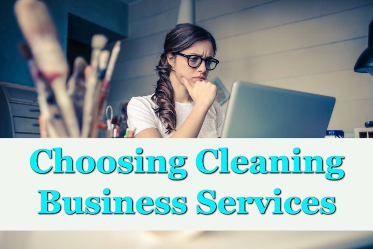 A woman at a computer choosing cleaning business services