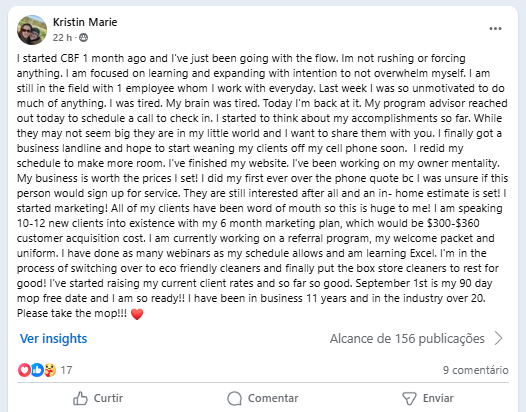 Facebook testimonial screenshot